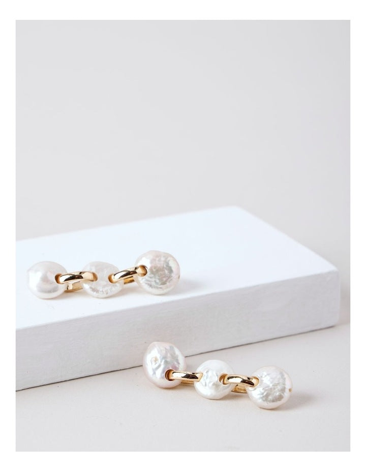Pearl Link Drop Earrings in Gold