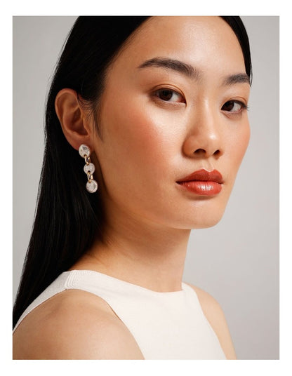 Pearl Link Drop Earrings in Gold