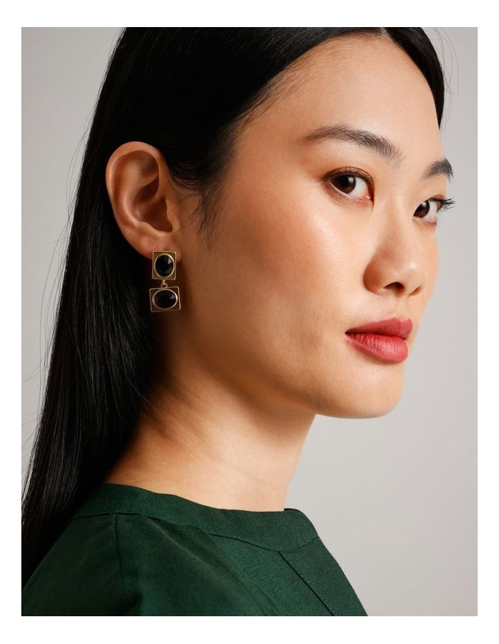 Gem Drop Earrings in Black
