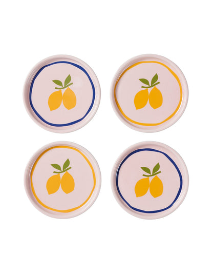 Pink Lemon 10cm Coasters Set of 4 New Bone China