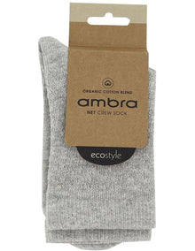 Organic Cotton Net Crew Sock in Grey