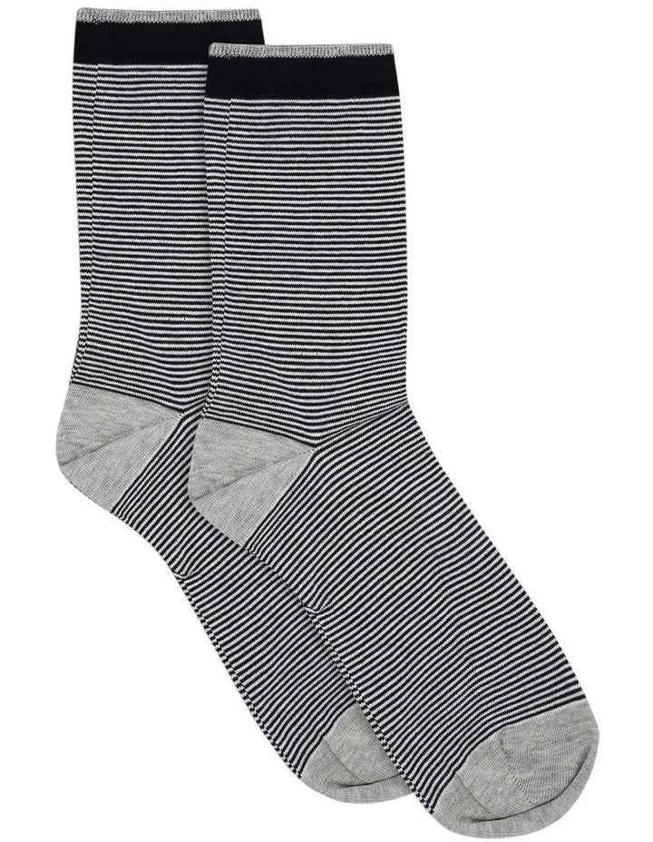 Lina Fine Stripe Crew Sock in Black