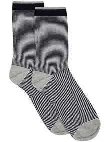 Lina Fine Stripe Crew Sock in Black