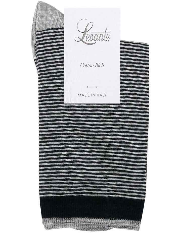 Lina Fine Stripe Crew Sock in Black