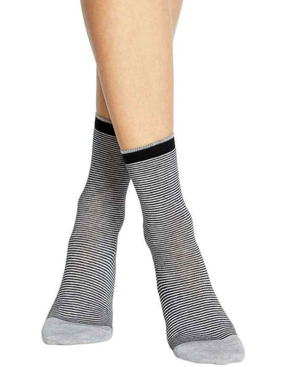 Lina Fine Stripe Crew Sock in Black