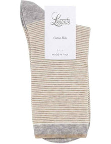 Lina Fine Stripe Crew Sock in Oatmeal