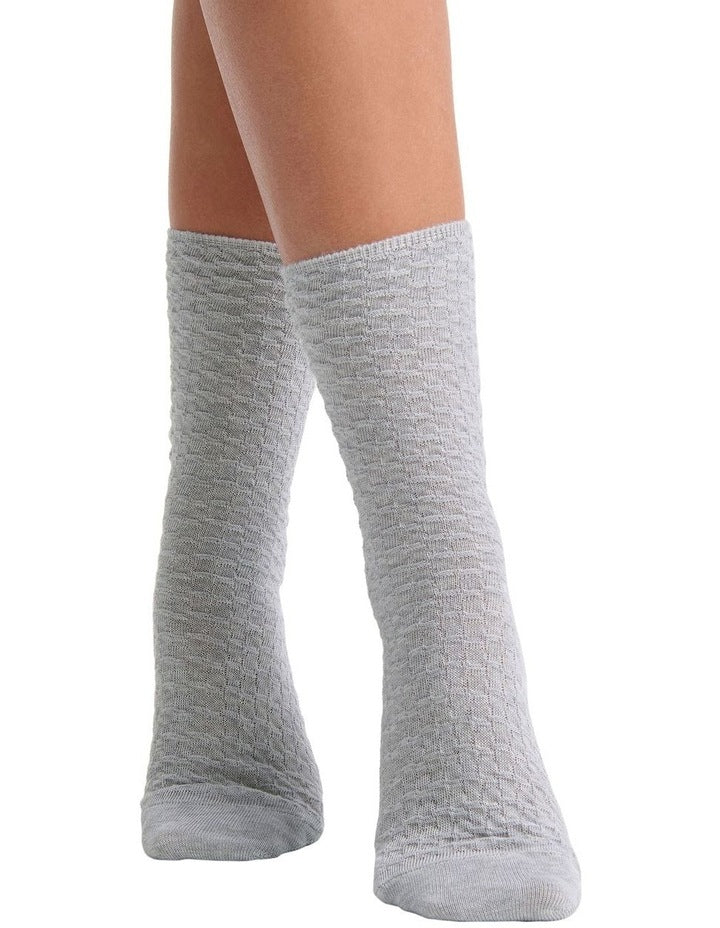 100% Textured Cotton Sock in Grey Marle