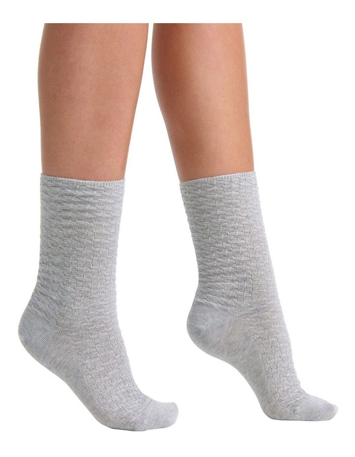 100% Textured Cotton Sock in Grey Marle