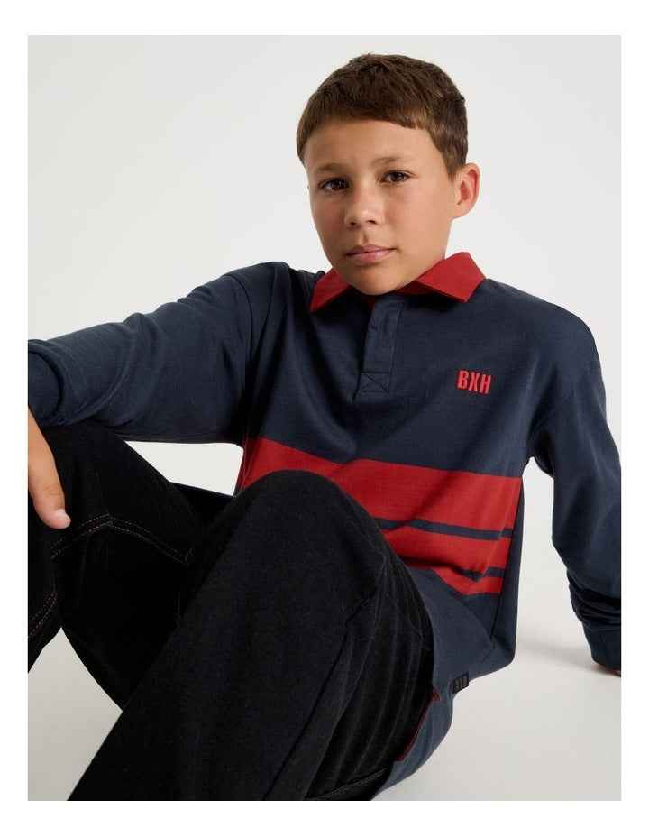 Long Sleeve Rugby Polo in Navy