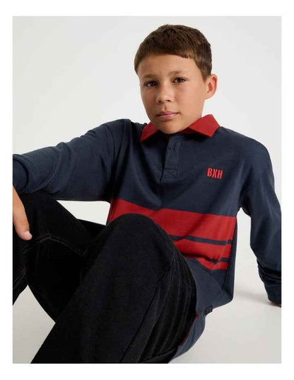 Long Sleeve Rugby Polo in Navy