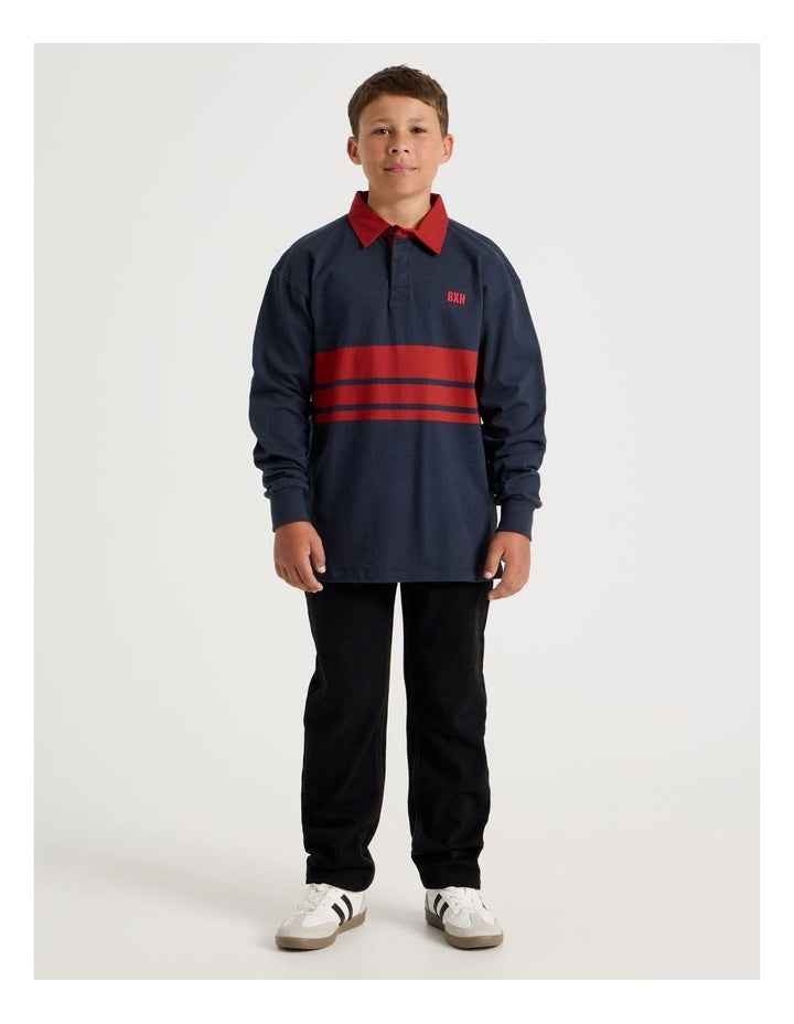 Long Sleeve Rugby Polo in Navy