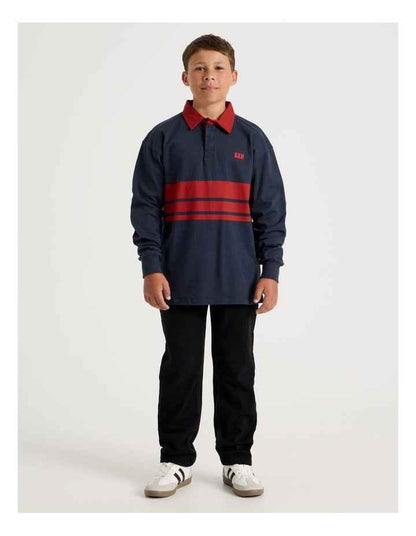 Long Sleeve Rugby Polo in Navy