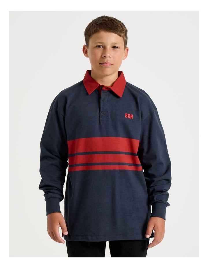 Long Sleeve Rugby Polo in Navy