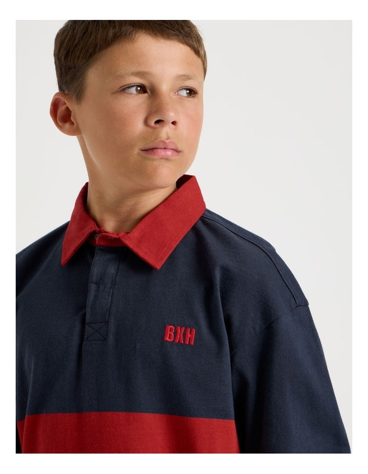 Long Sleeve Rugby Polo in Navy