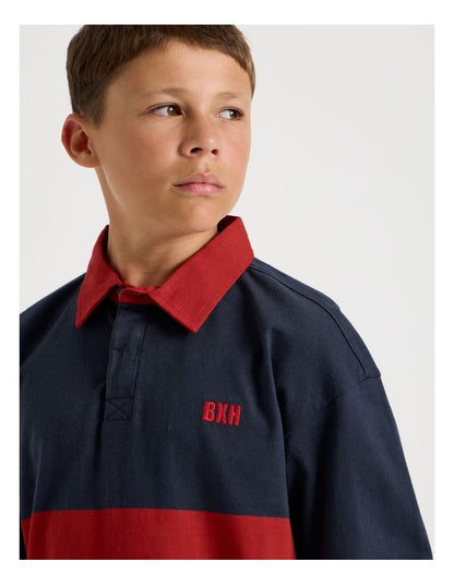 Long Sleeve Rugby Polo in Navy