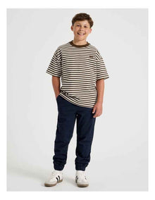 Textured Tee in Brown Stripe