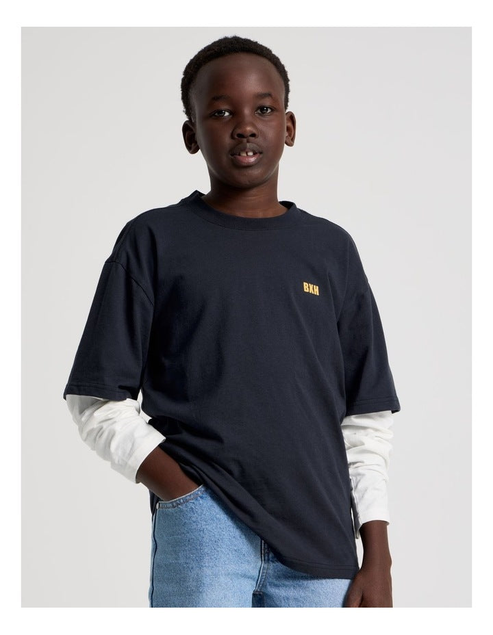 Skater Tee in White and Navy
