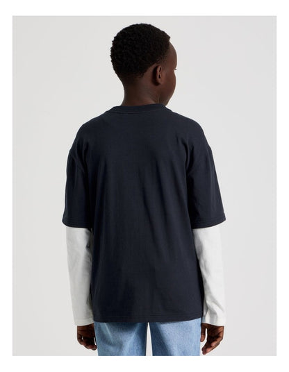 Skater Tee in White and Navy