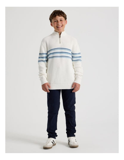 1/4 Zip Knit with Stripe in Ecru