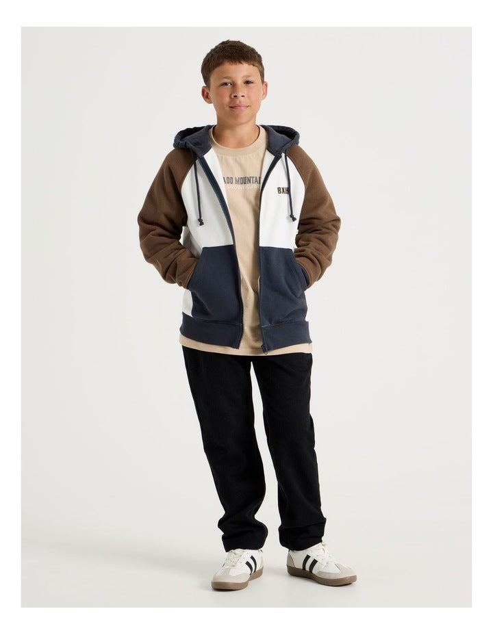 Splice Zip Thru Hood in White Navy and Brown