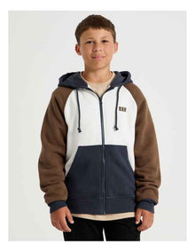 Splice Zip Thru Hood in White Navy and Brown