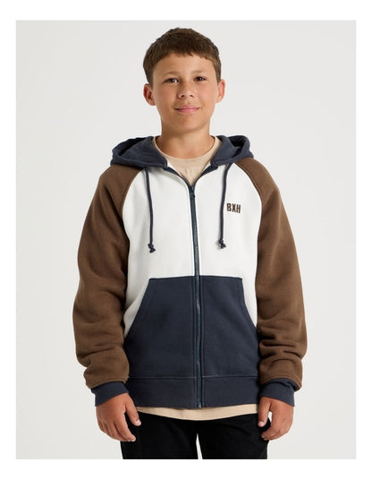 Splice Zip Thru Hood in White Navy and Brown
