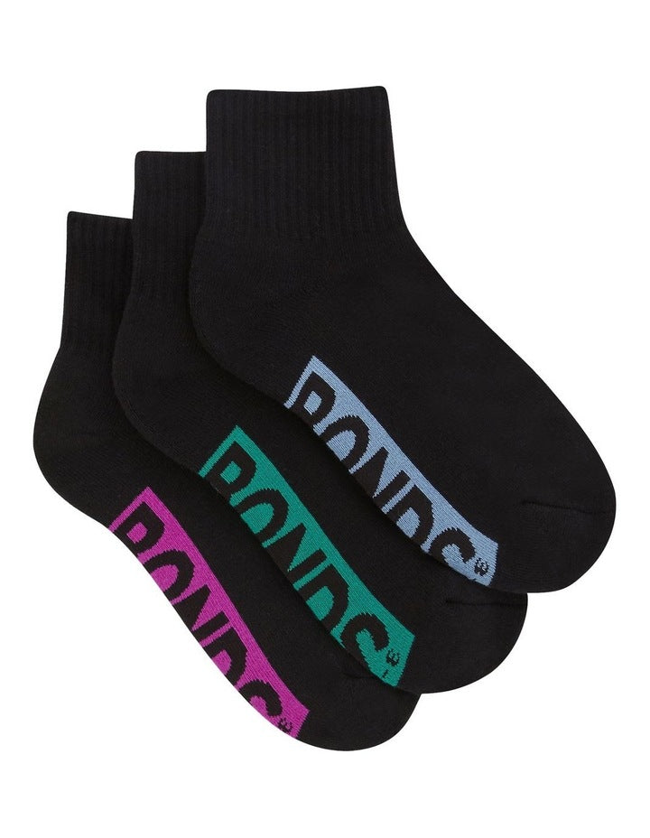 Womens Logo Cushioned Quarter Crew Socks 3 Pack in Pack 24I