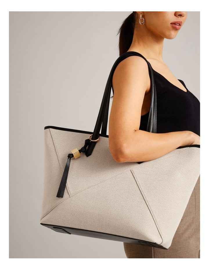 Monica Leather Tote Bag in Natural/Black