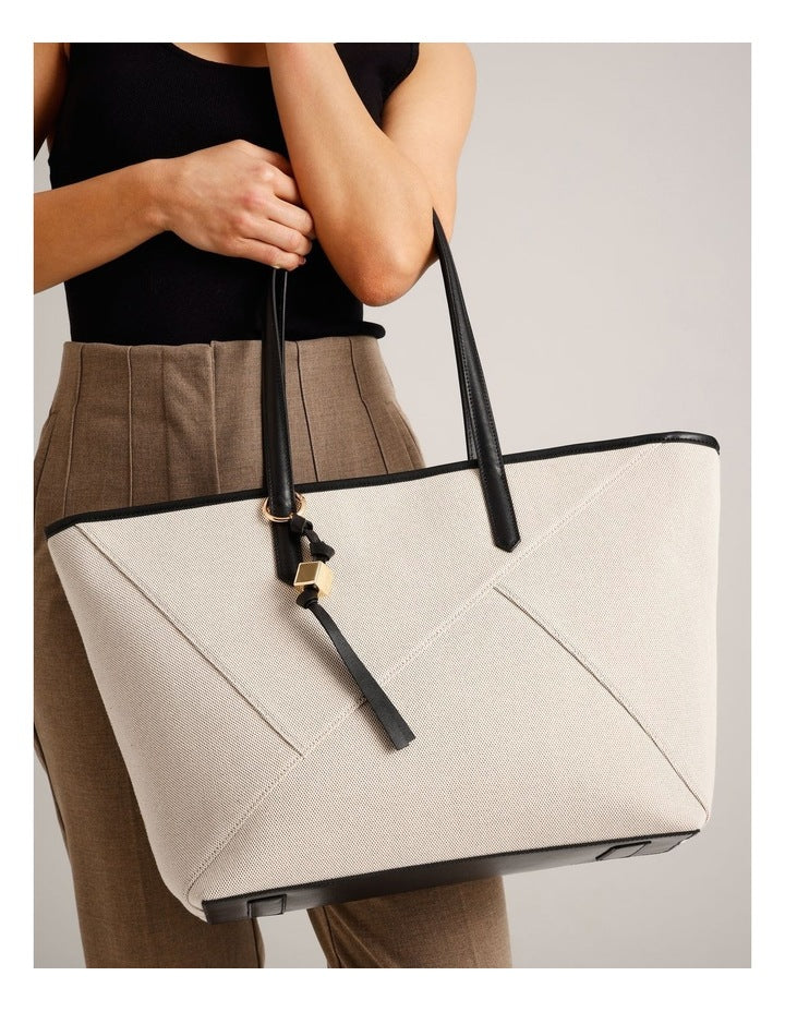 Monica Leather Tote Bag in Natural/Black