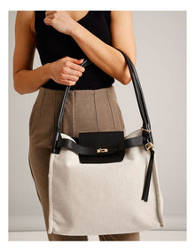 Harper Leather Shoulder Bag in Natural/Black