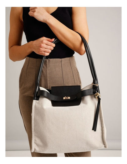 Harper Leather Shoulder Bag in Natural/Black