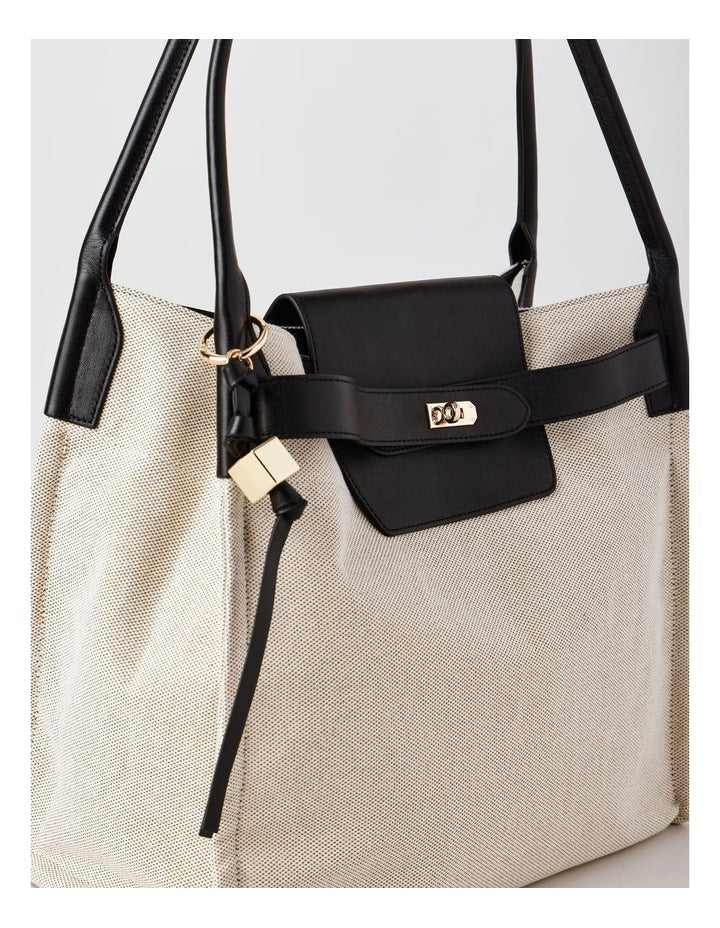Harper Leather Shoulder Bag in Natural/Black
