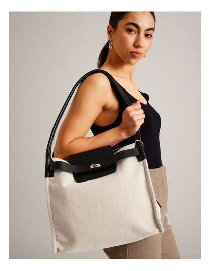 Harper Leather Shoulder Bag in Natural/Black