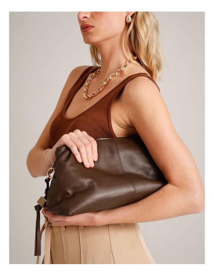 Andrea Leather Clutch Bag in Chocolate