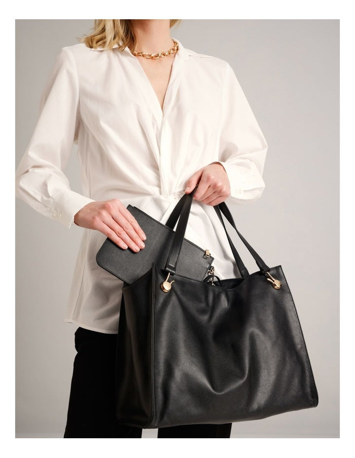 Stevie Leather Tote Bag in Black