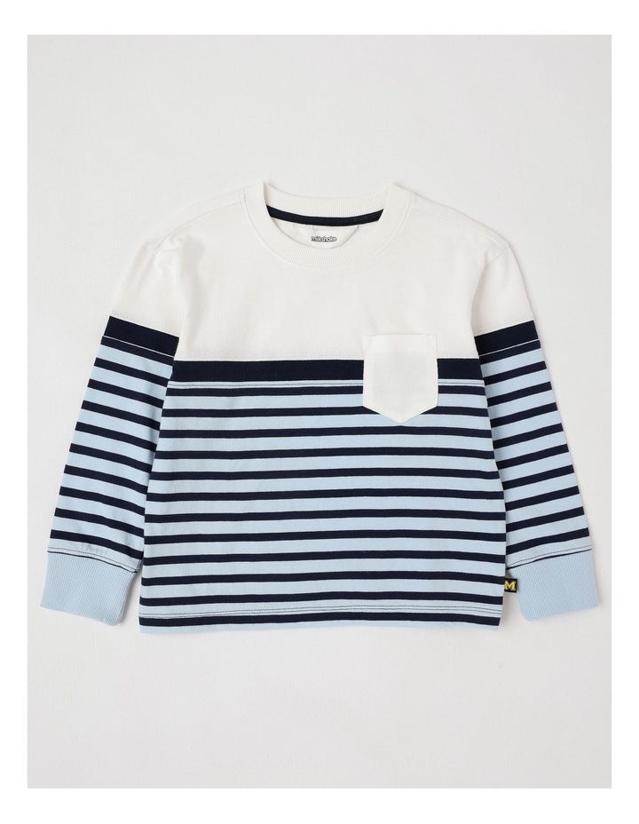 Long Sleeve Splice Tee in Blue Stripe