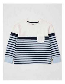 Long Sleeve Splice Tee in Blue Stripe