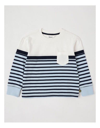Long Sleeve Splice Tee in Blue Stripe
