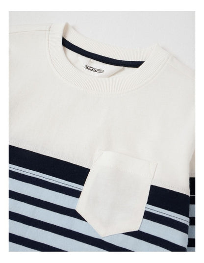 Long Sleeve Splice Tee in Blue Stripe