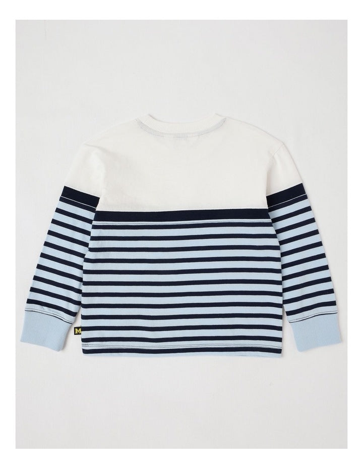 Long Sleeve Splice Tee in Blue Stripe