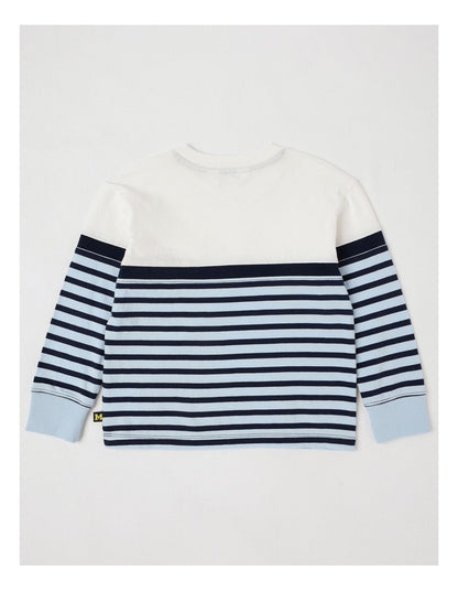 Long Sleeve Splice Tee in Blue Stripe
