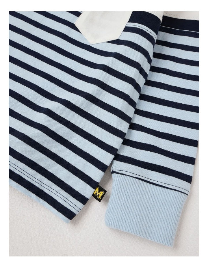 Long Sleeve Splice Tee in Blue Stripe