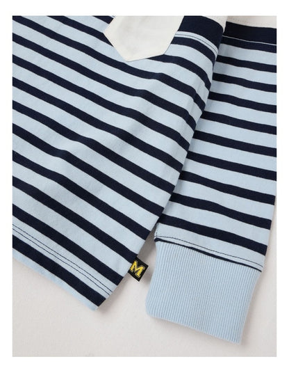 Long Sleeve Splice Tee in Blue Stripe