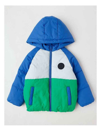 Recycled Puffer Jacket in Blue & Green