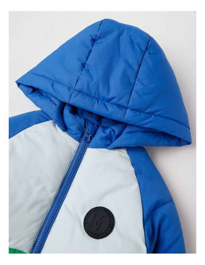 Recycled Puffer Jacket in Blue & Green