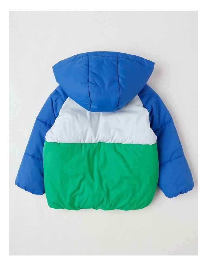 Recycled Puffer Jacket in Blue & Green