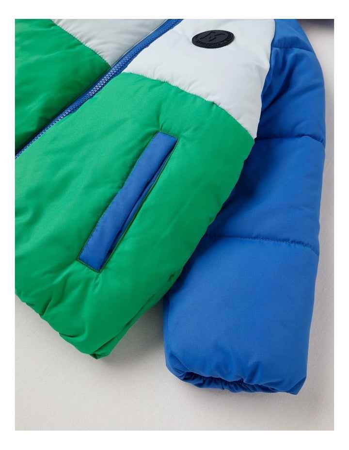 Recycled Puffer Jacket in Blue & Green