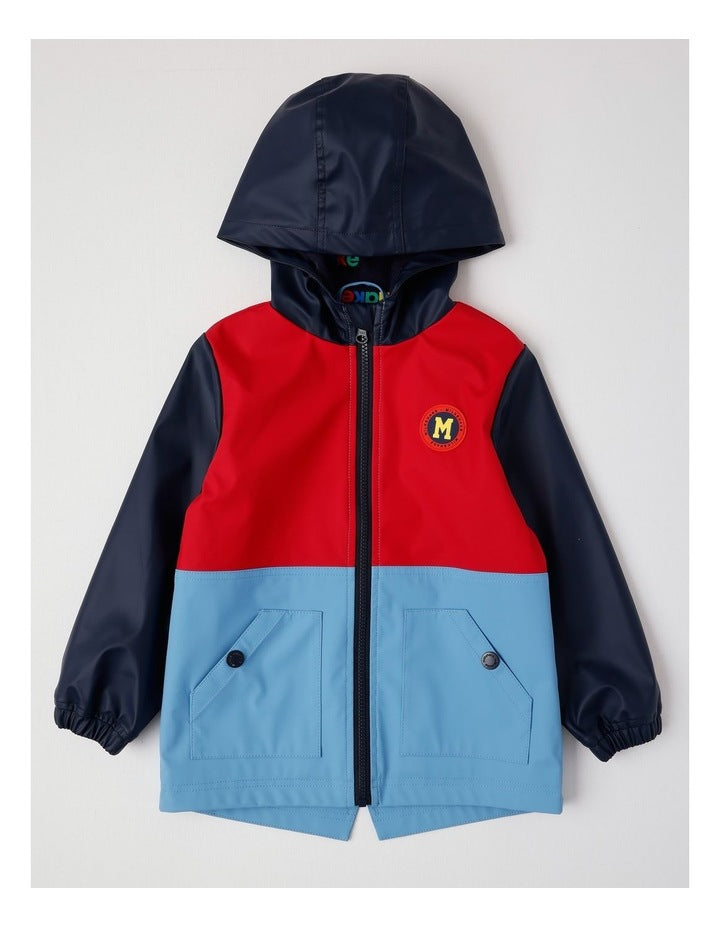 Raincoat with Jersey Lining & Hood in Navy Red & Blue