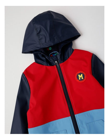Raincoat with Jersey Lining & Hood in Navy Red & Blue