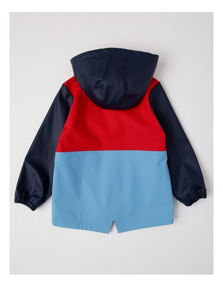 Raincoat with Jersey Lining & Hood in Navy Red & Blue